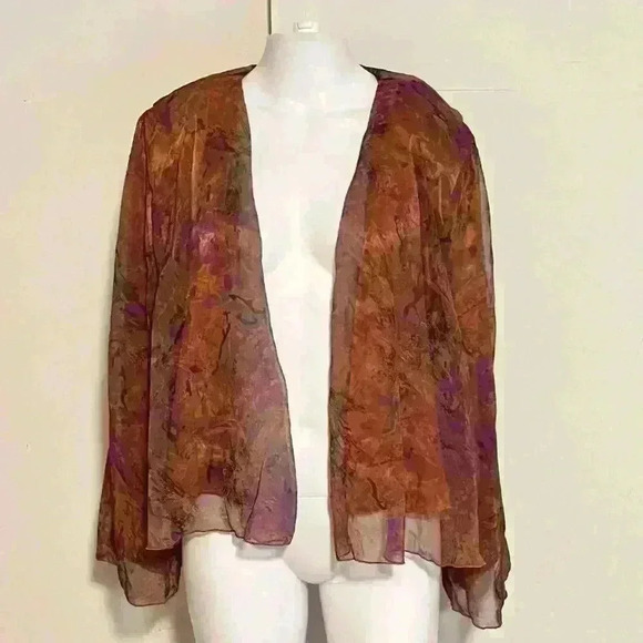 VTG French Action By Miami Explosion Open Front Chiffon Kimono Jacket Womens S/M - Picture 1 of 9